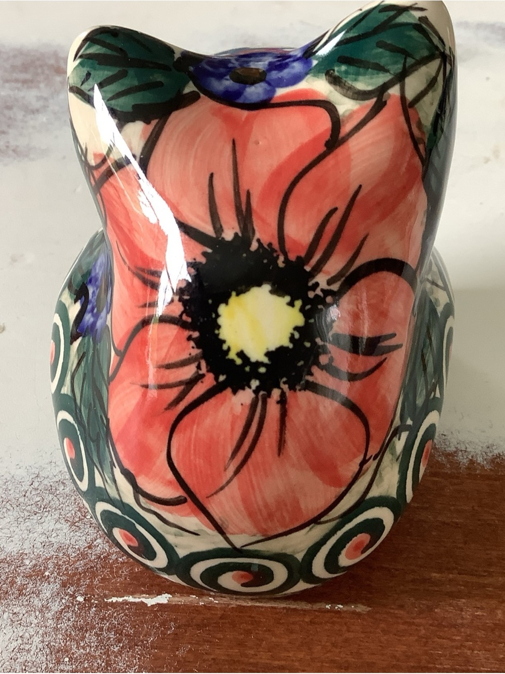 Polish Pottery UNIKAT Shelf Sitter Cat Floral - Picture 4 of 10